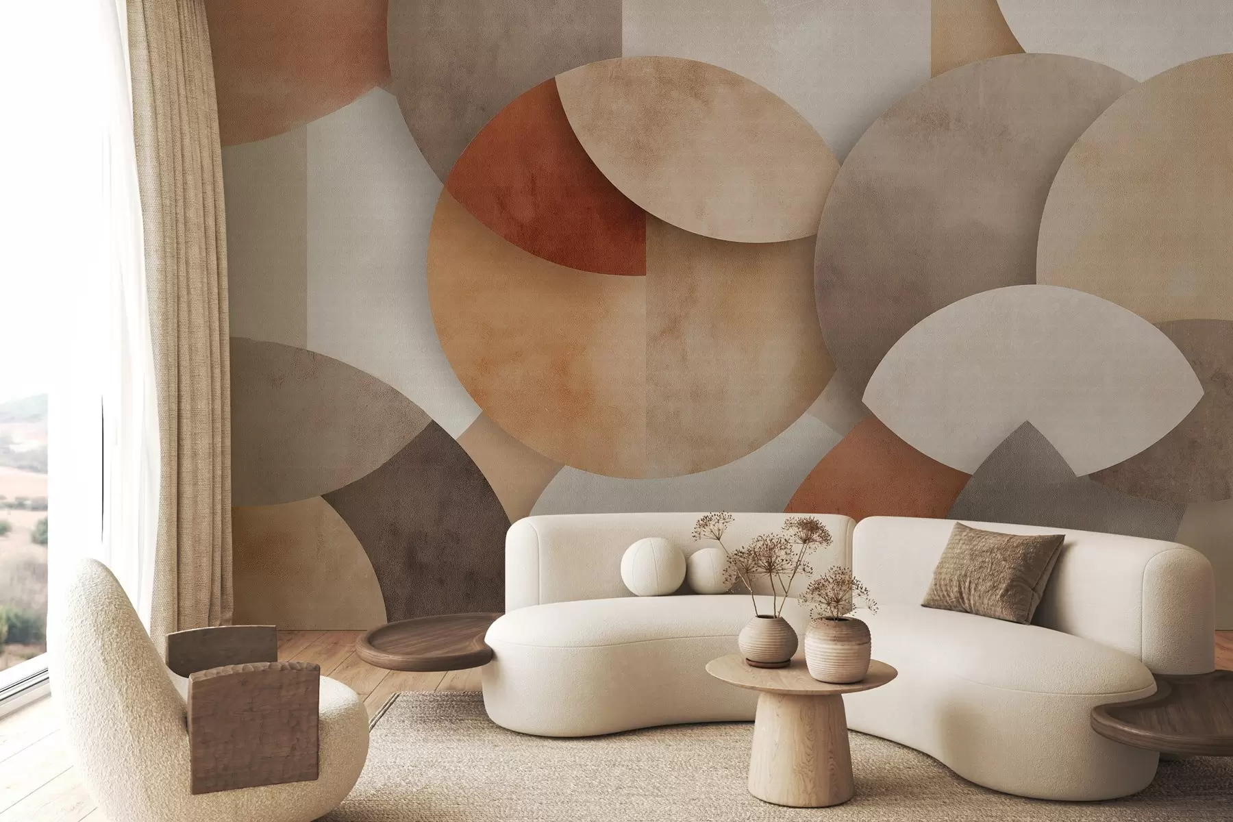 murais de parede geometria abstrata texturada em tons quentes de castanho e ocre w04310