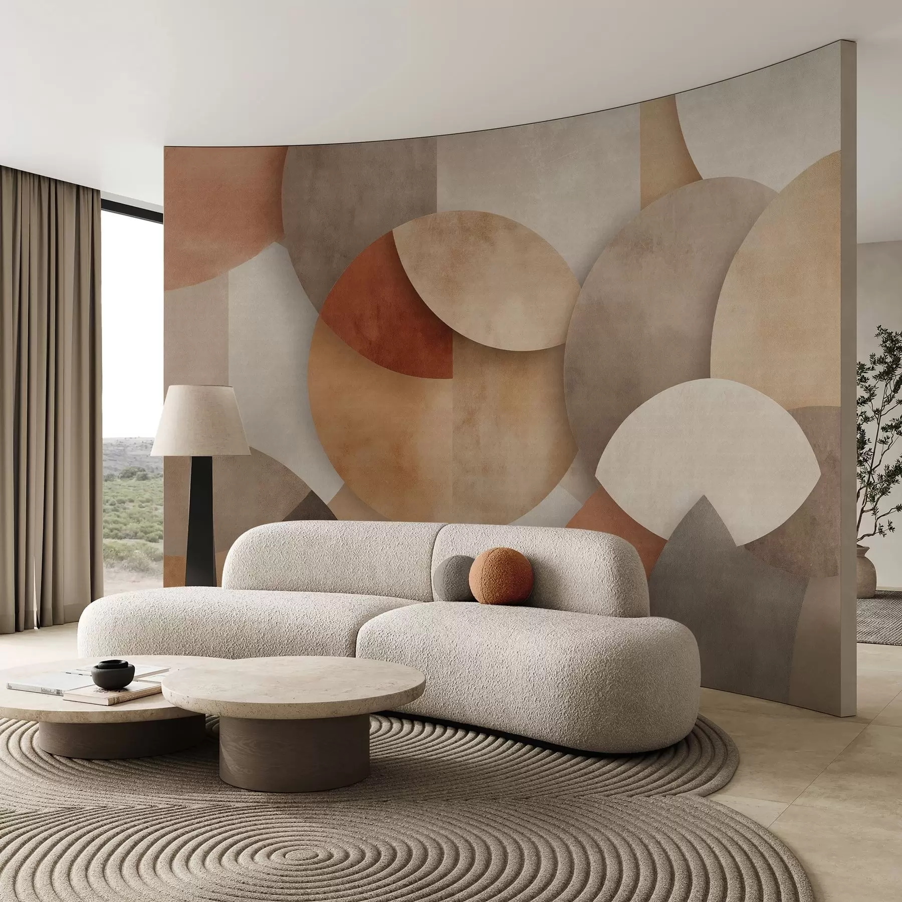 murais de parede geometria abstrata texturada em tons quentes de castanho e ocre w04310