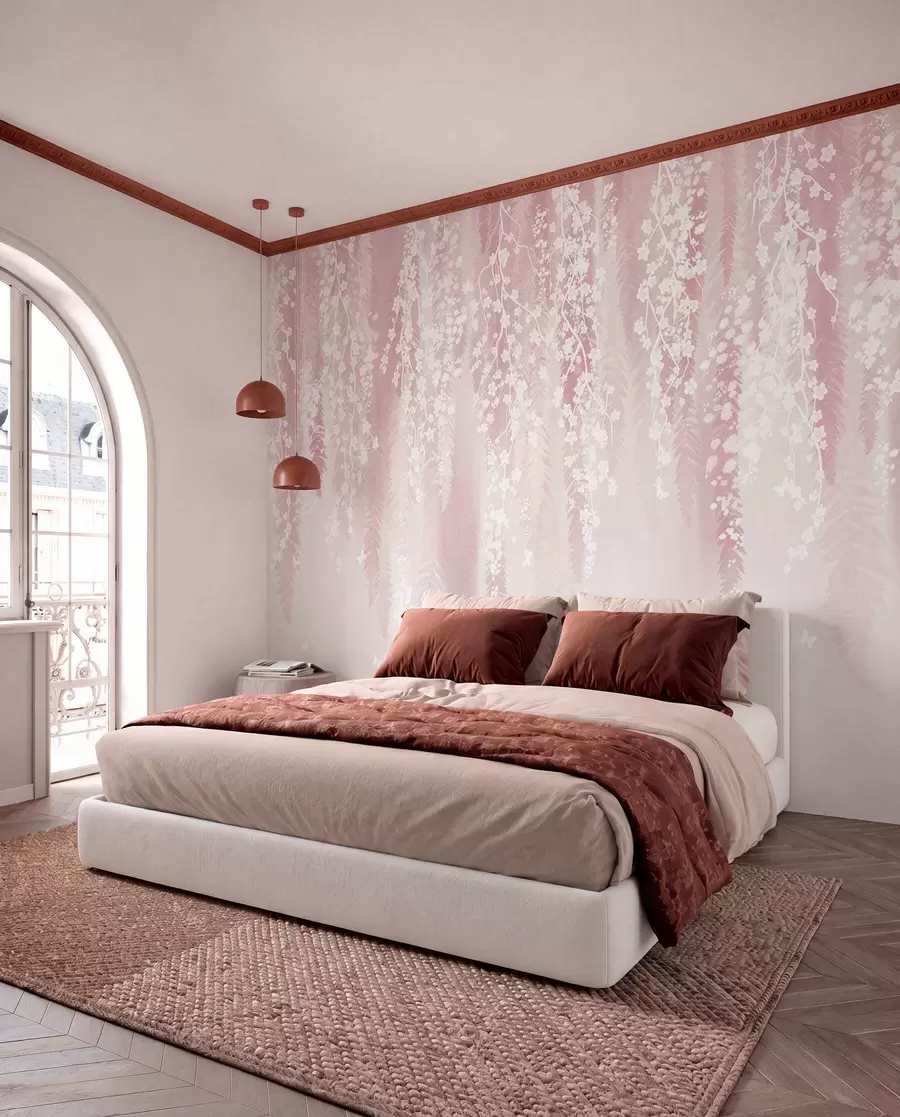 murais de parede Versão cor-de-rosa dos ramos com flores brancas w04417v1