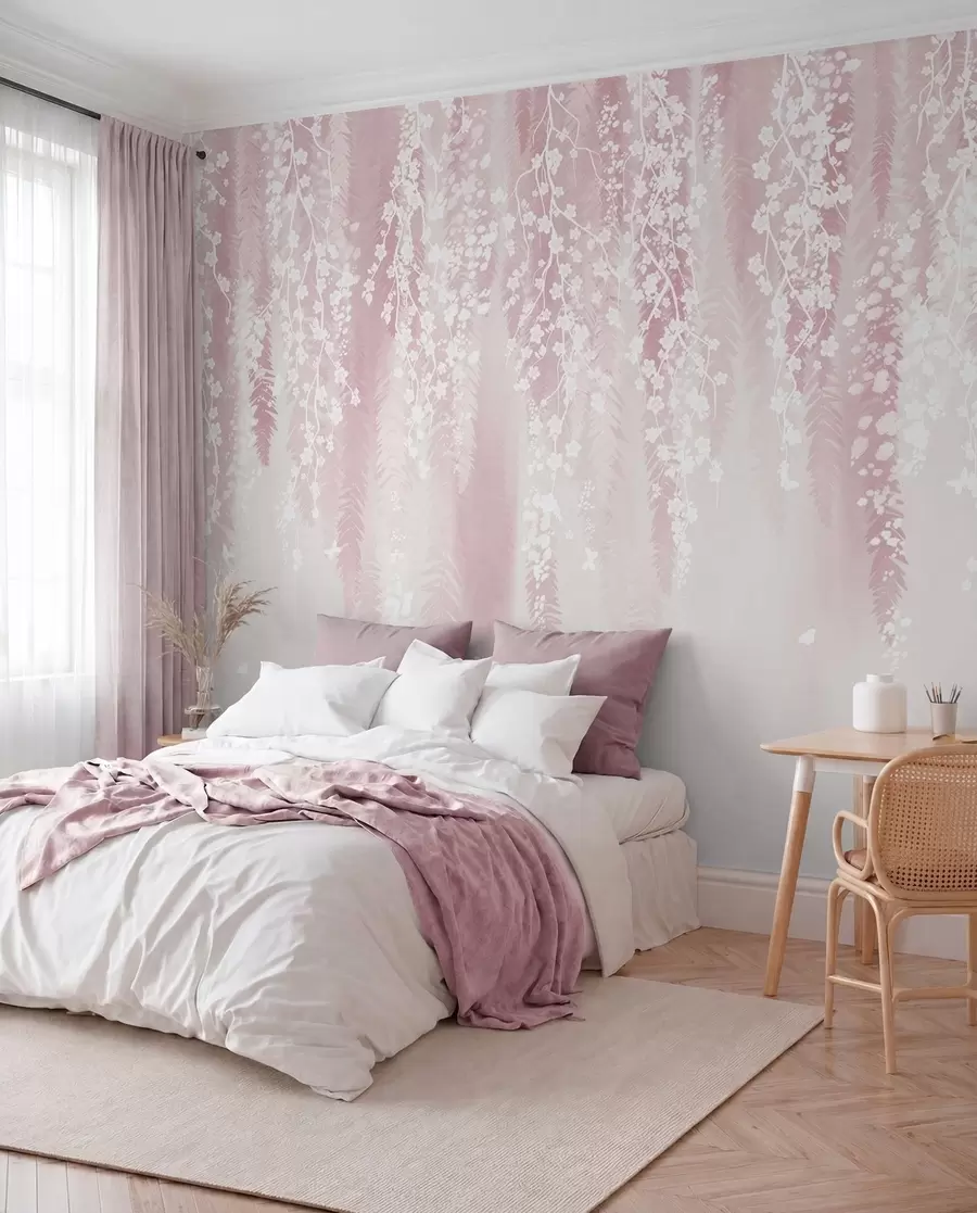 murais de parede Cortina de flores sobre rosa w04417v1
