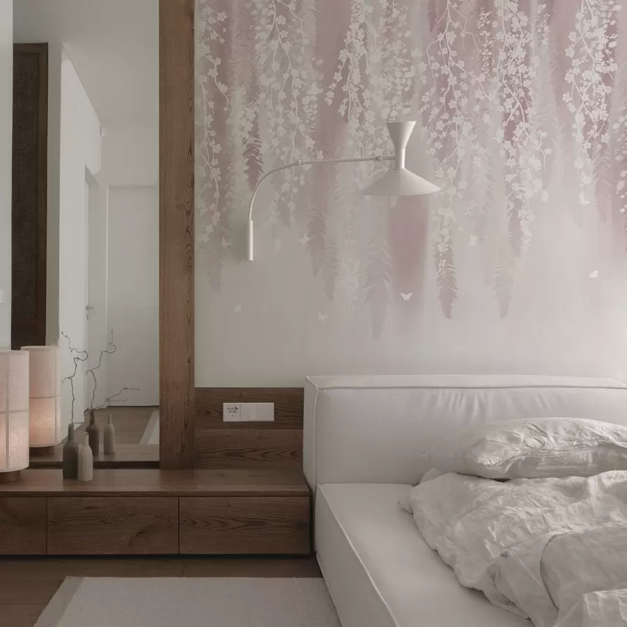 murais de parede Versão cor-de-rosa dos ramos com flores brancas w04417v1