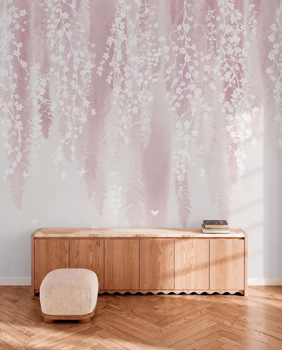 murais de parede Versão cor-de-rosa dos ramos com flores brancas w04417v1