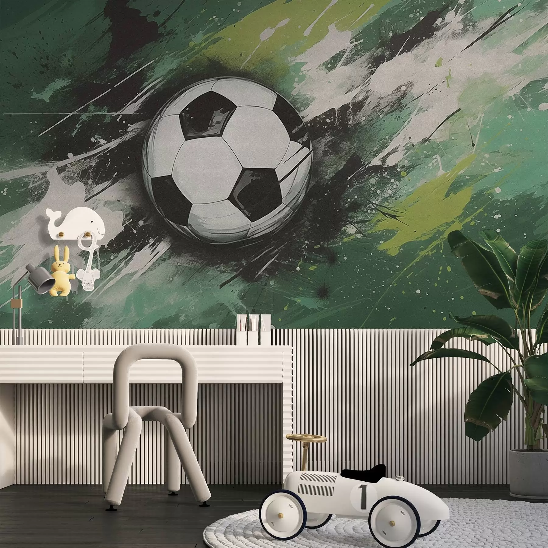 murais de parede Bola de futebol com graffiti esbatido no fundo w04467