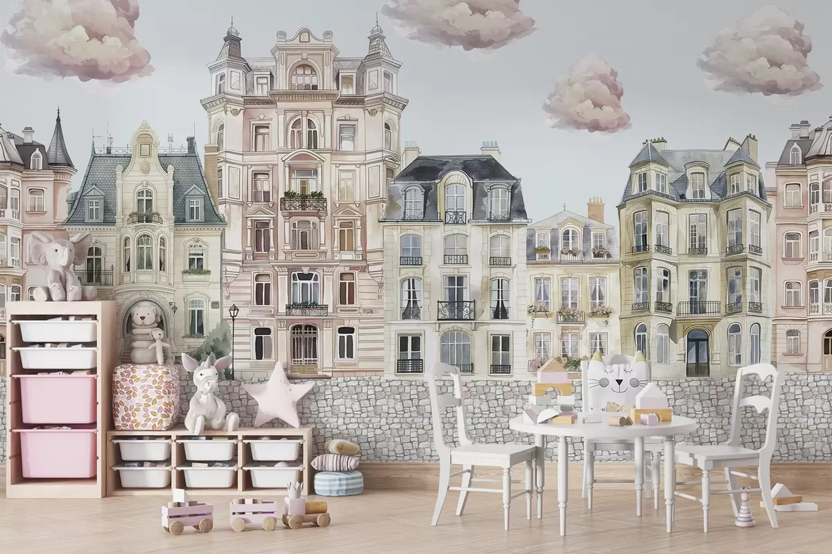 murais de parede Casas coloridas, nuvens w04474v1