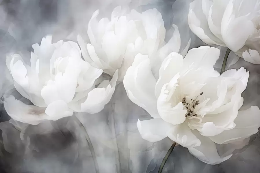 murais de parede Flores brancas sobre um fundo enevoado e delicado w04441