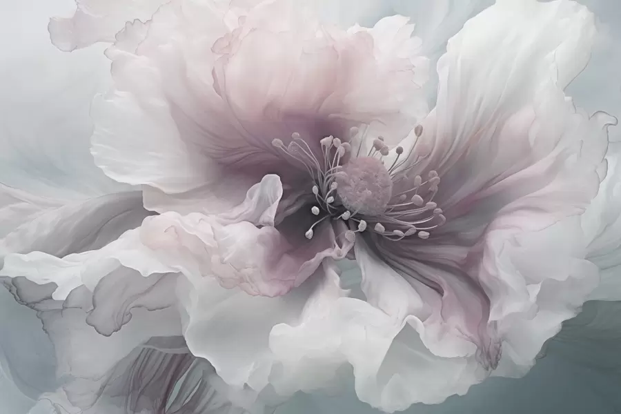 murais de parede Flor delicada com pétalas cor-de-rosa e brancas w04446