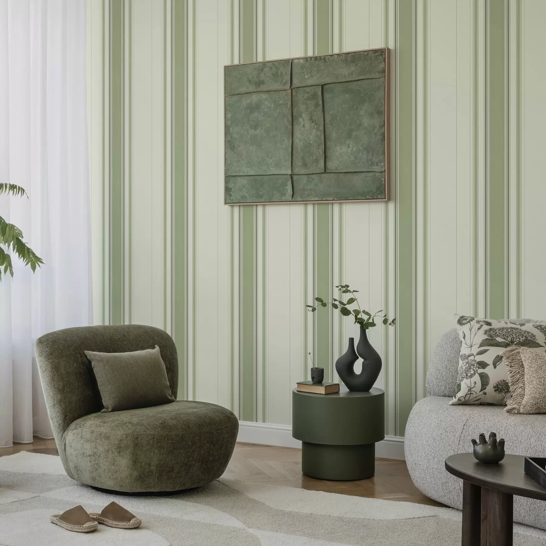 murais de parede Fundo creme com uma larga faixa central verde a00519