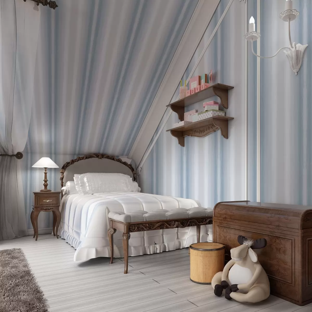 Papel de parede Riscas largas em tons frios de azul-cinzento a00551