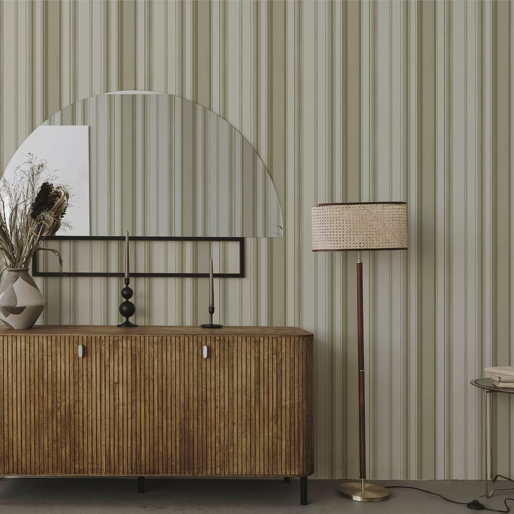 murais de parede Fundo creme com riscas verticais cinzento-bege a00564