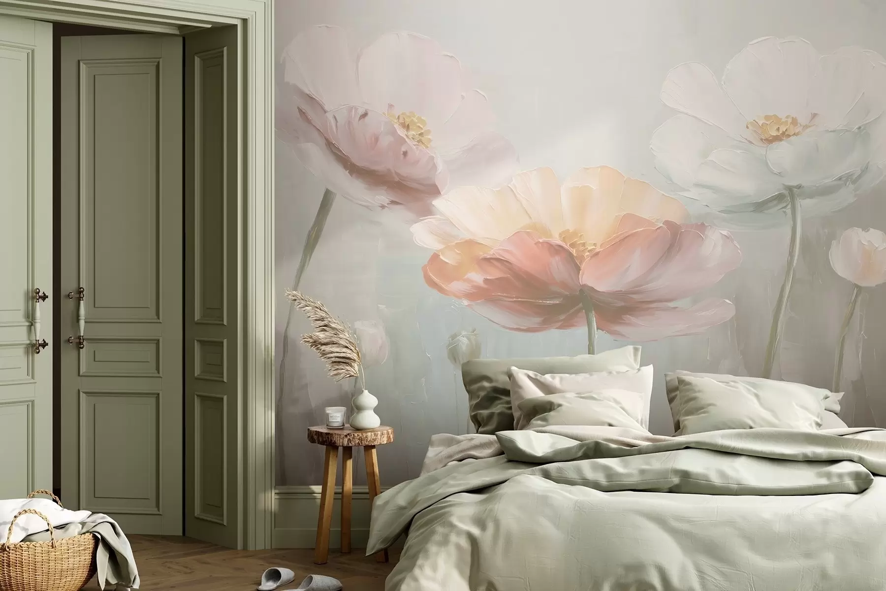 murais de parede Papoilas volumétricas em pastel ao estilo de pintura a óleo w09310v1