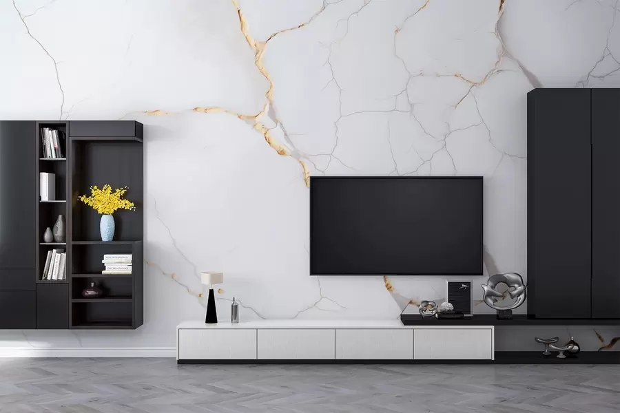 murais de parede Imitação de mármore com fissuras finas e veios amarelos w09390