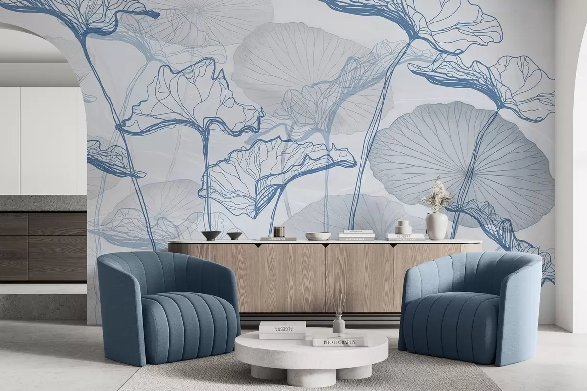 murais de parede Várias folhas de lótus w04471v2