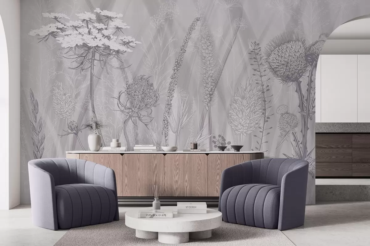 murais de parede Gramíneas e herbário w04473v2