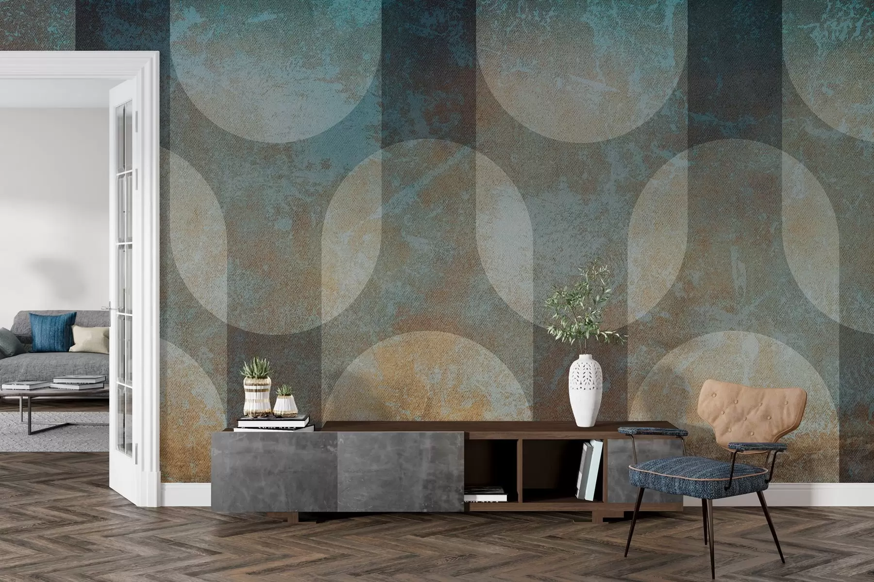 murais de parede Geometria abstrata em estilo retro-moderno w04495