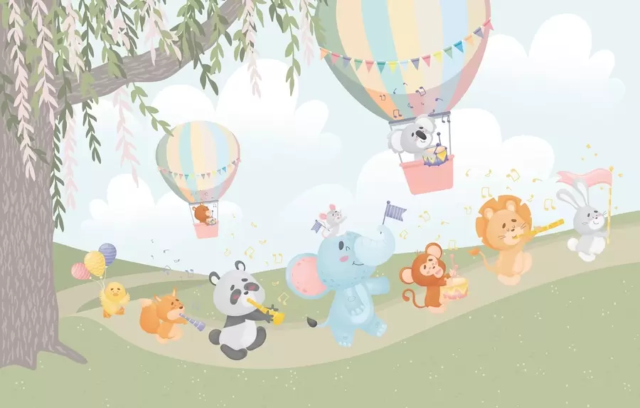murais de parede Paisagem com animais tocando instrumentos musicais w04200