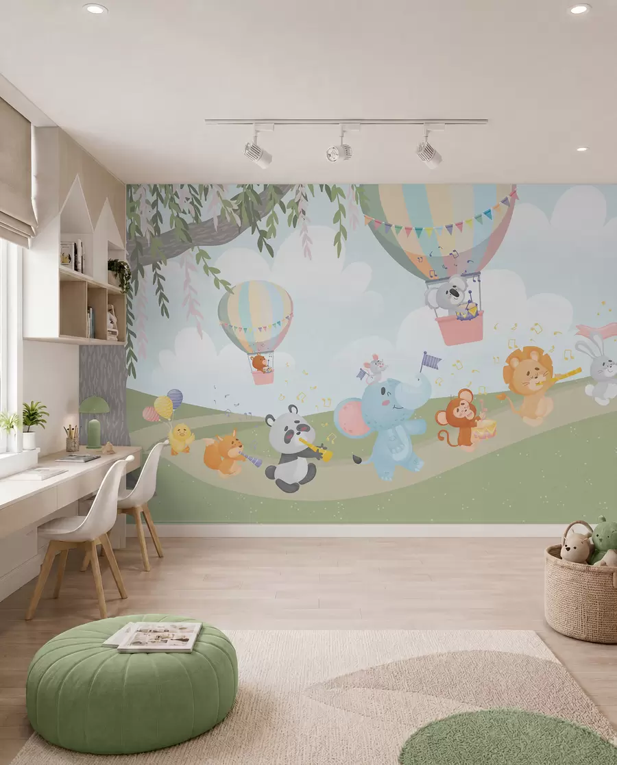 murais de parede Paisagem com animais tocando instrumentos musicais w04200