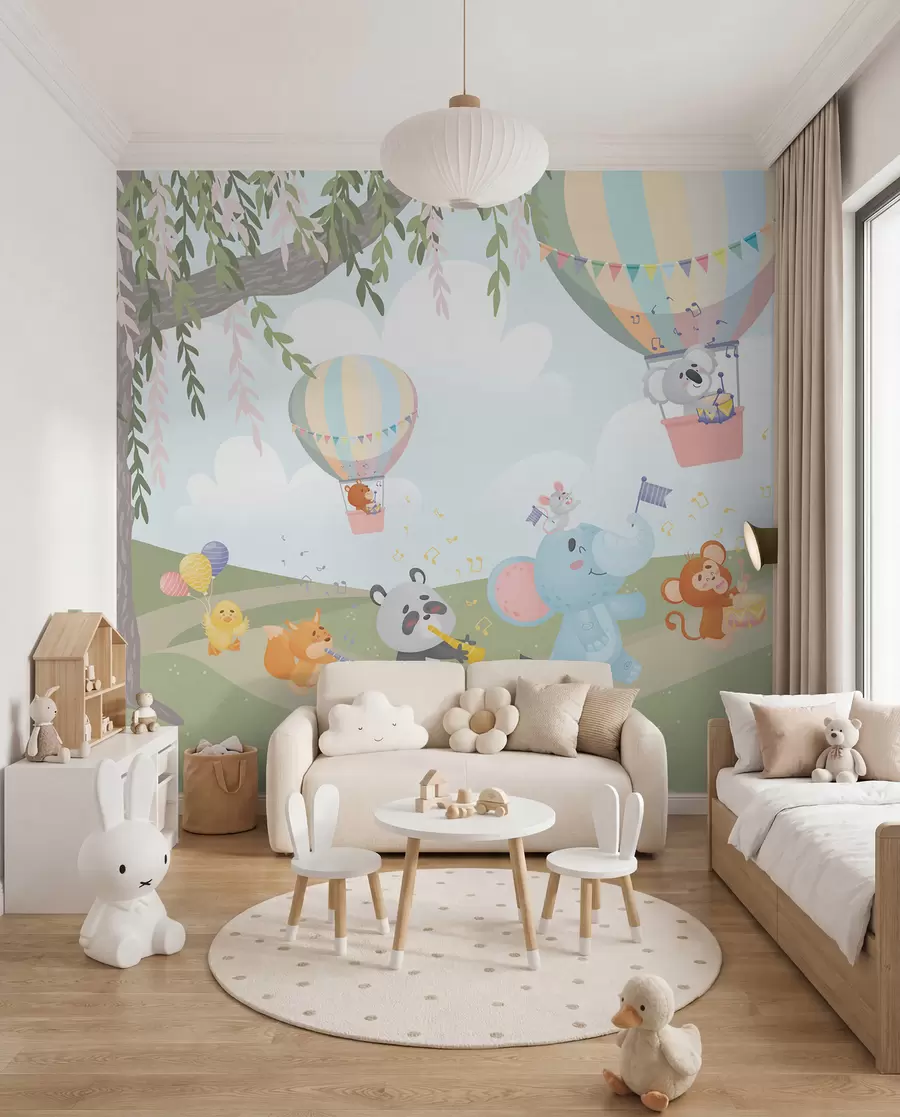murais de parede Paisagem com animais tocando instrumentos musicais w04200