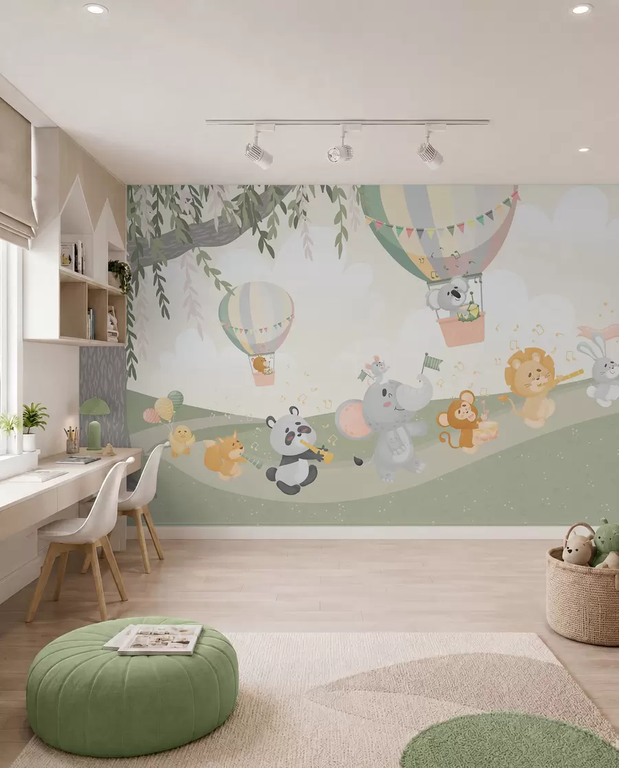murais de parede Paisagem com animais tocando instrumentos musicais w04200v1
