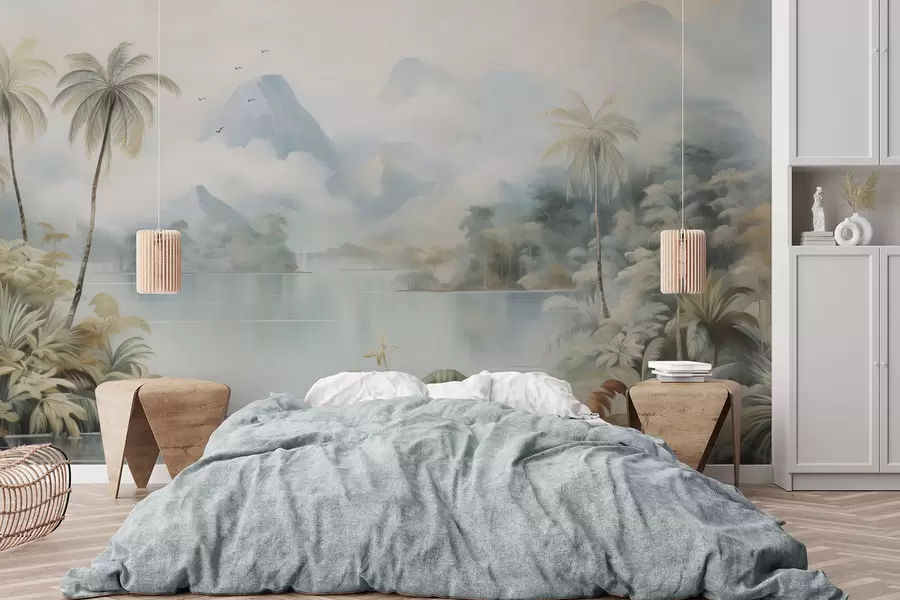 murais de parede Rio na selva perto das montanhas w04536