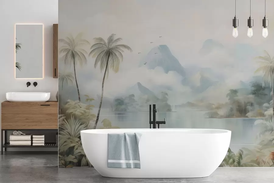 murais de parede Rio na selva perto das montanhas w04536