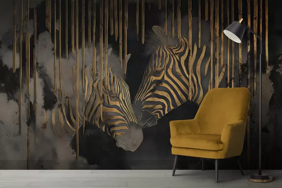 murais de parede Zebras com fundo preto abstrato w04548