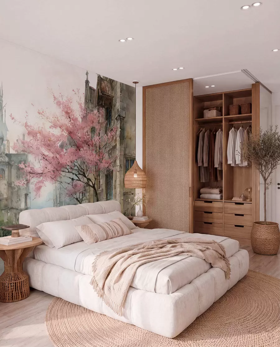 murais de parede paisagem urbana em estilo aquarela w04500
