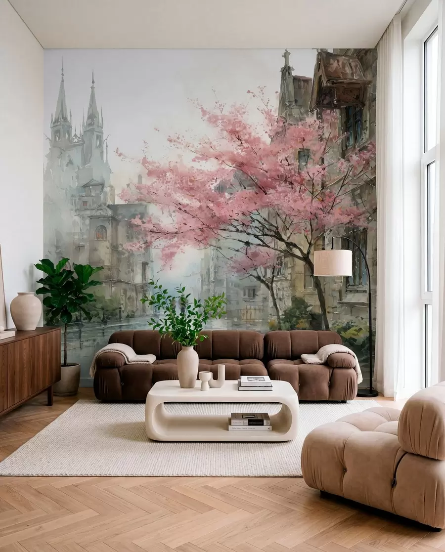 murais de parede paisagem urbana em estilo aquarela w04500