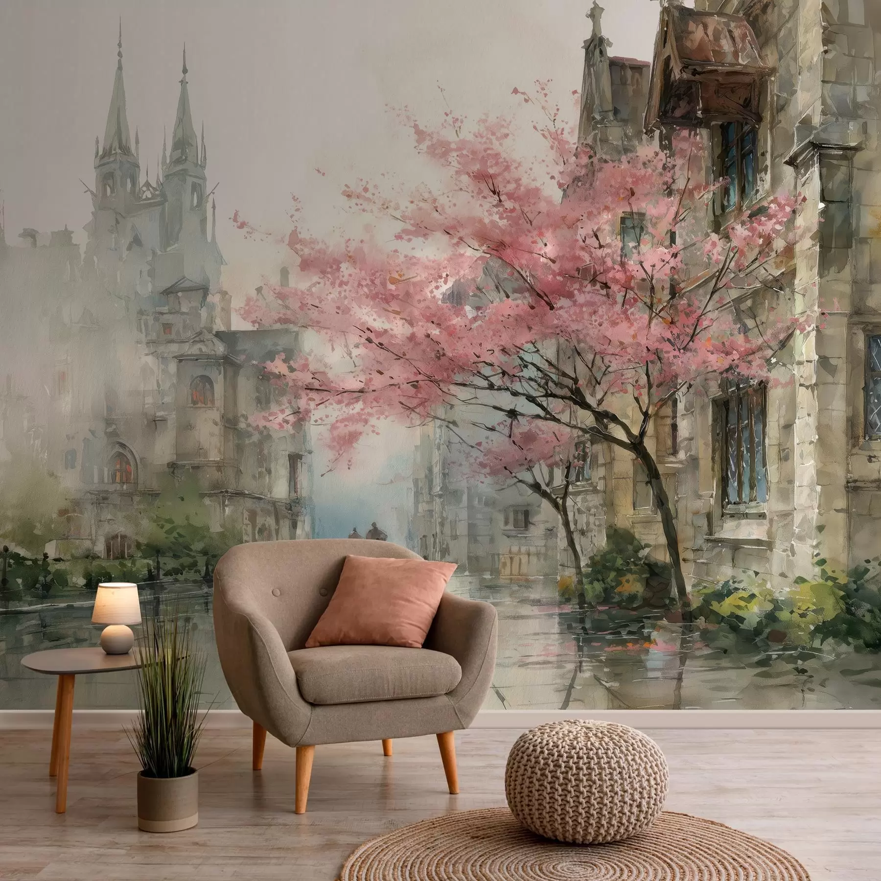 murais de parede paisagem urbana em estilo aquarela w04500