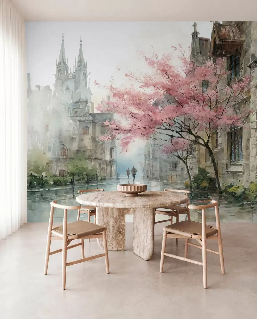 murais de parede paisagem urbana em estilo aquarela w04500