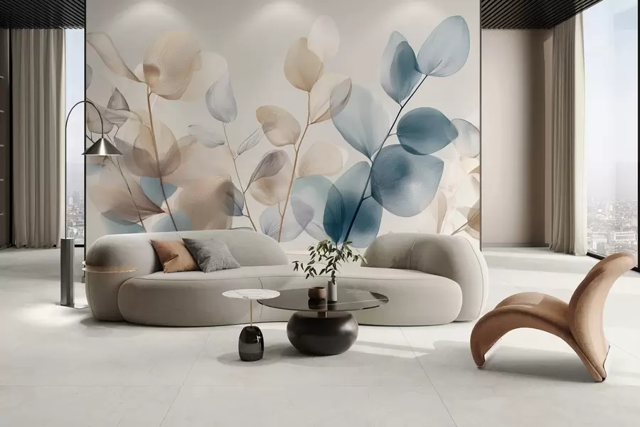 murais de parede folhas elegantes de eucalipto com veias w04503