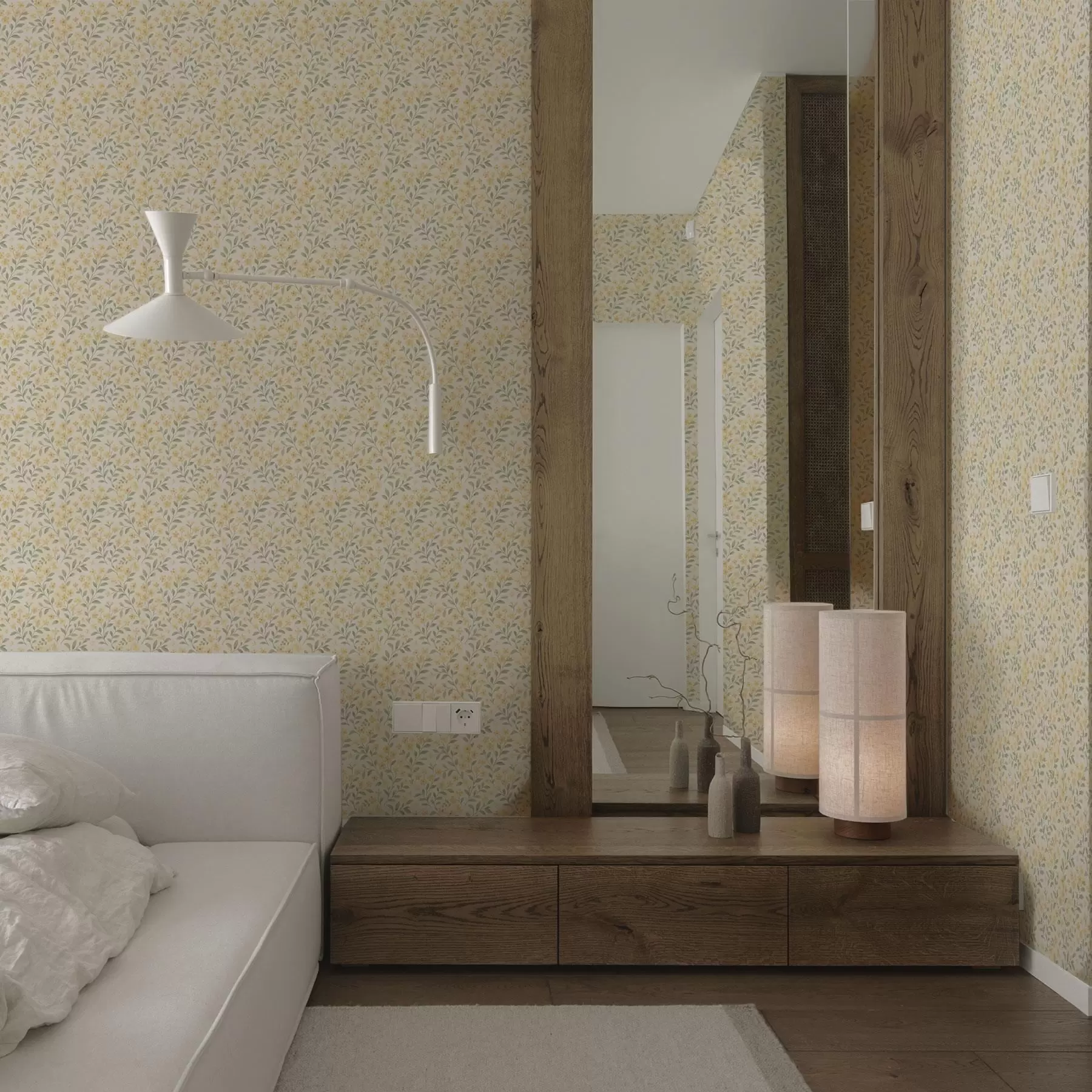 murais de parede Flores amarelas em aquarela sobre fundo claro a00570