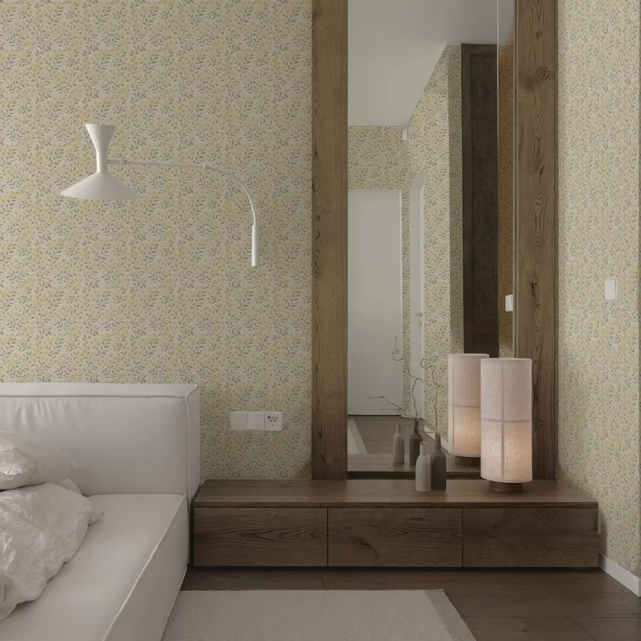 murais de parede Flores amarelas em aquarela sobre fundo claro a00570