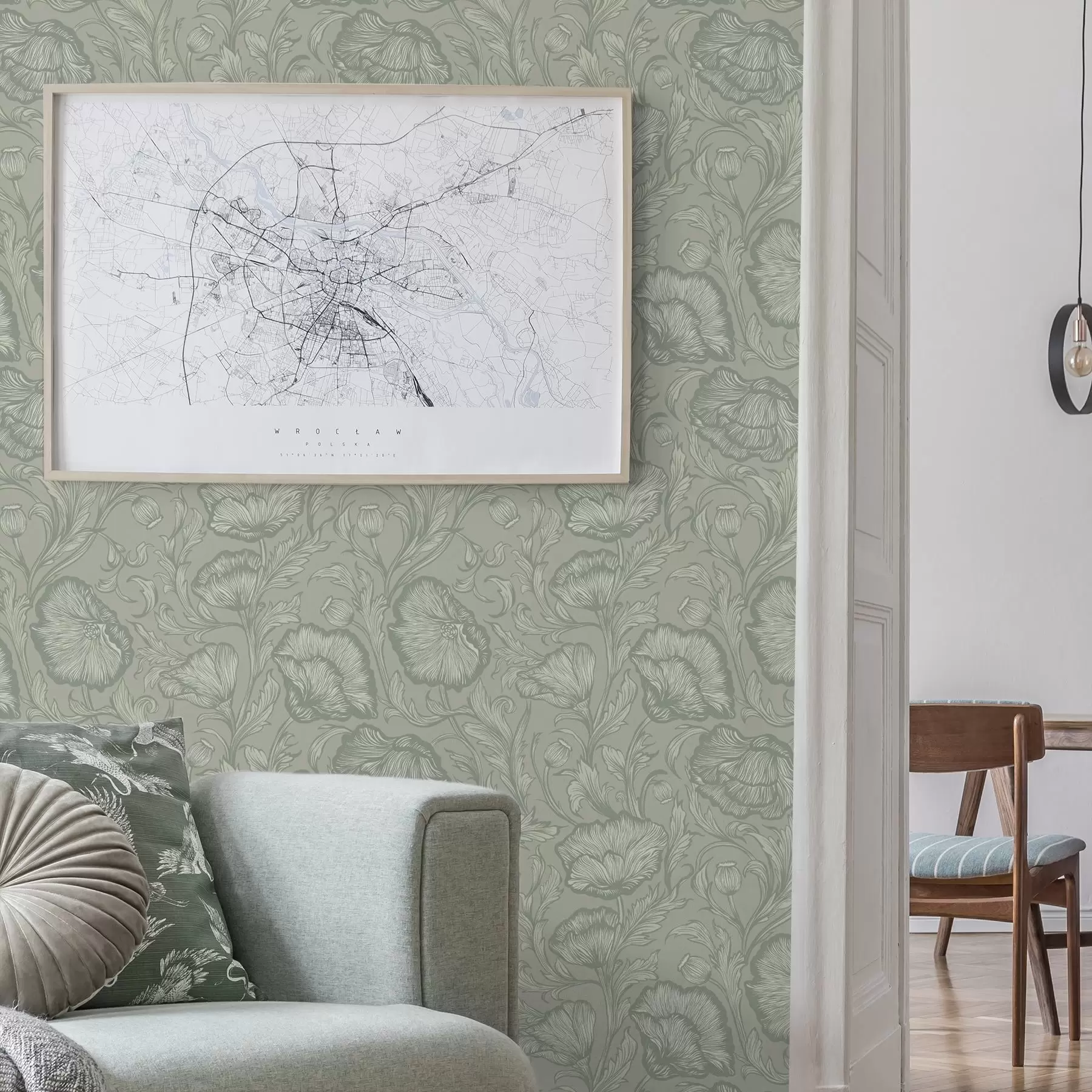 murais de parede Papoilas em linha contínua sobre fundo cinza-esverdeado a00572v1