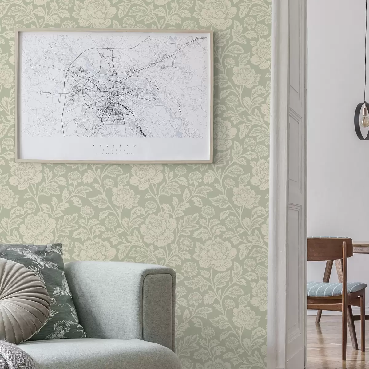 Papel de parede Grandes peônias em linha de arte sobre fundo cinza-claro a00582