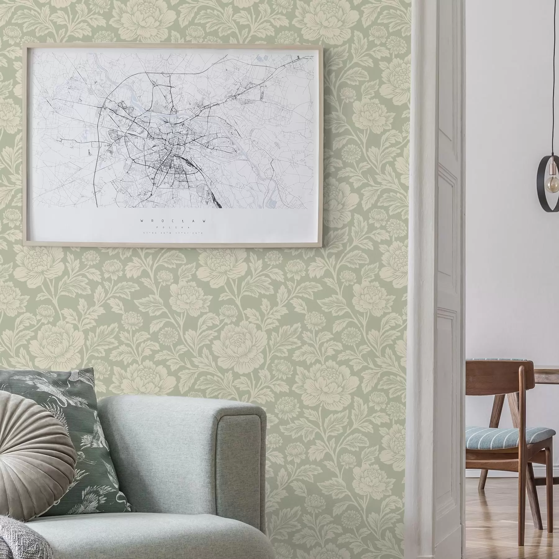 murais de parede Grandes peônias em linha de arte sobre fundo cinza-claro a00582