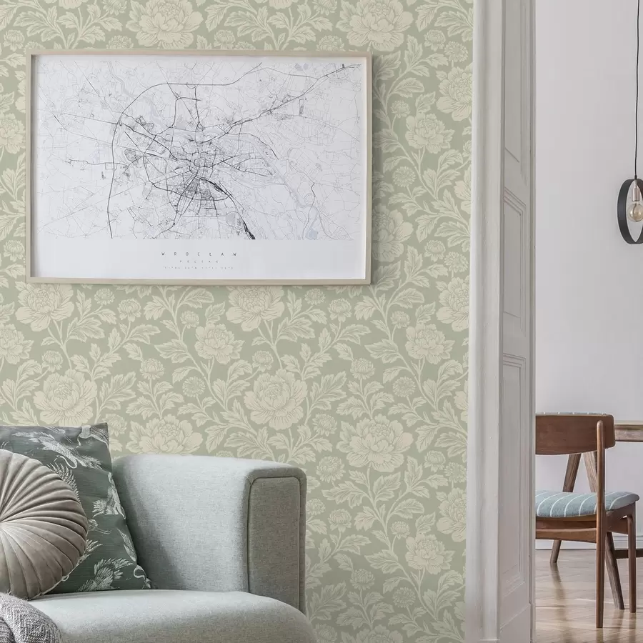 murais de parede Grandes peônias em linha de arte sobre fundo cinza-claro a00582