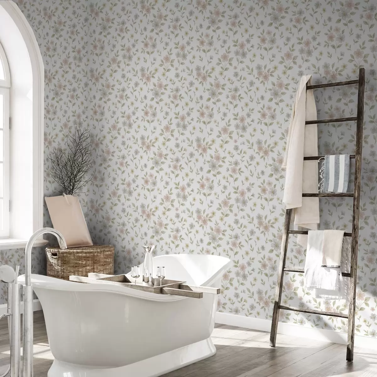 Papel de parede Pequenas flores em aquarela em tons pastel sobre fundo branco a00596v1