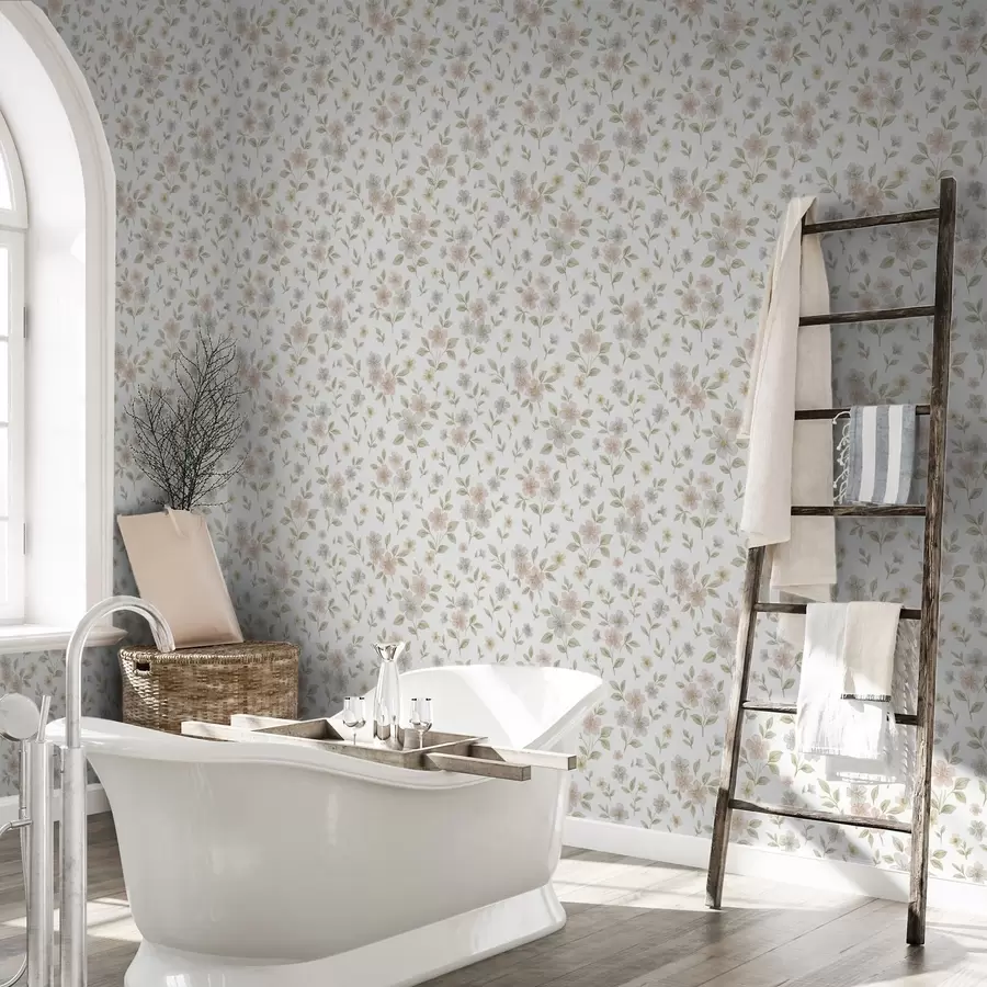 murais de parede Pequenas flores em aquarela em tons pastel sobre fundo branco a00596v1