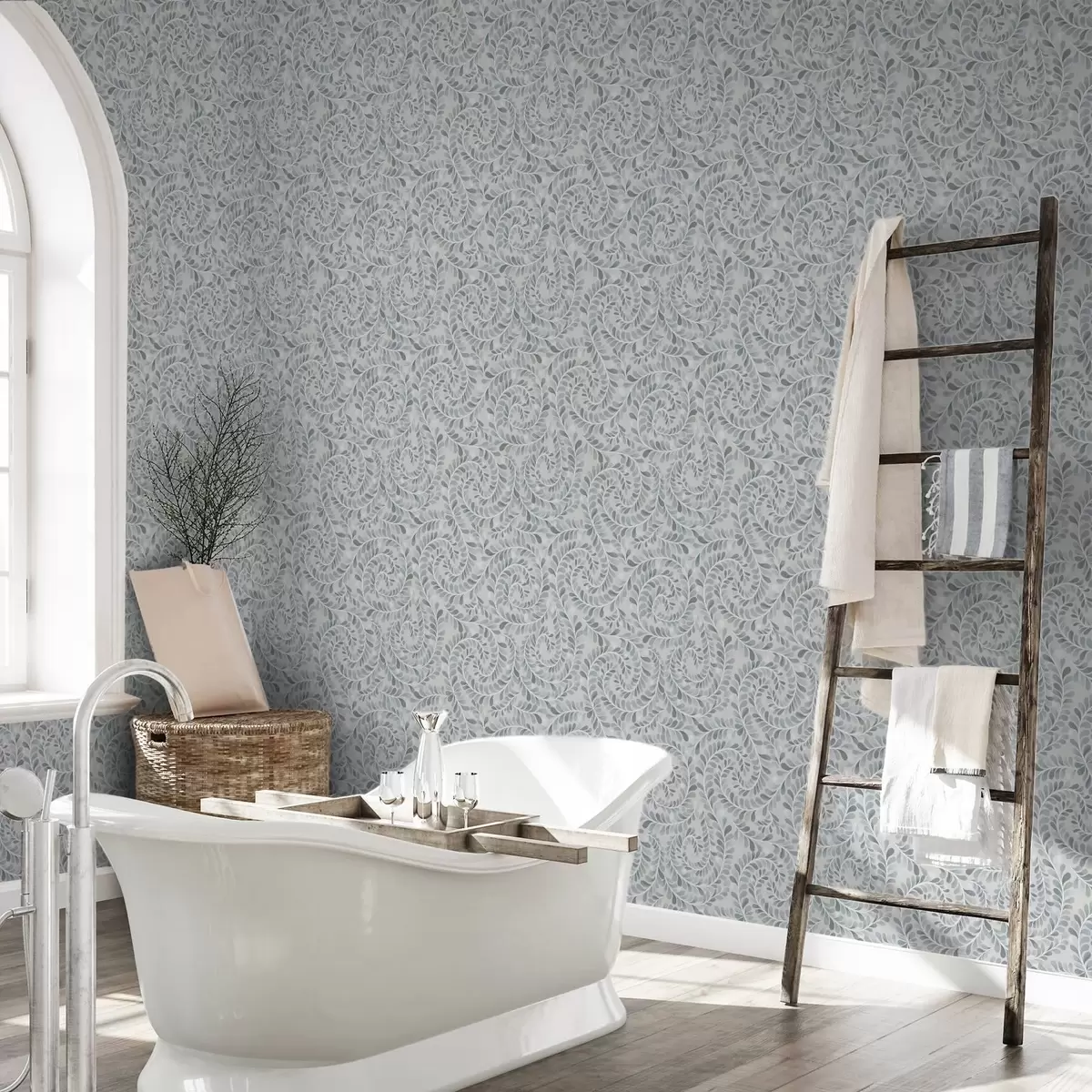 Papel de parede Folhas em espiral numa paleta de tons azul-cinza-verde a00602