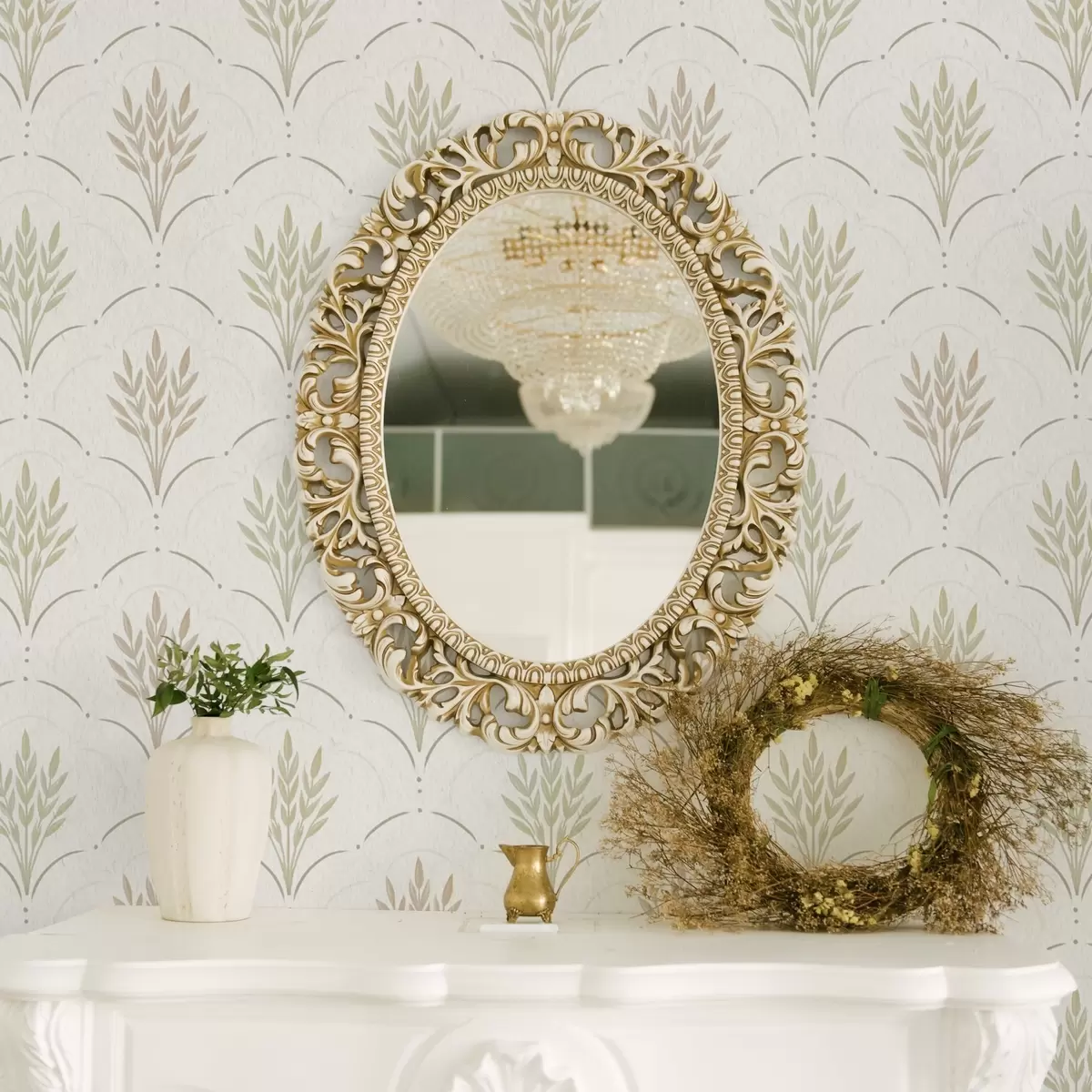 Papel de parede Trigo num ornamento arqueado, tons pastel suaves sobre fundo branco a00607v1