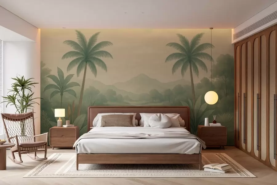 murais de parede paisagem tropical com palmeiras e um rio w04623