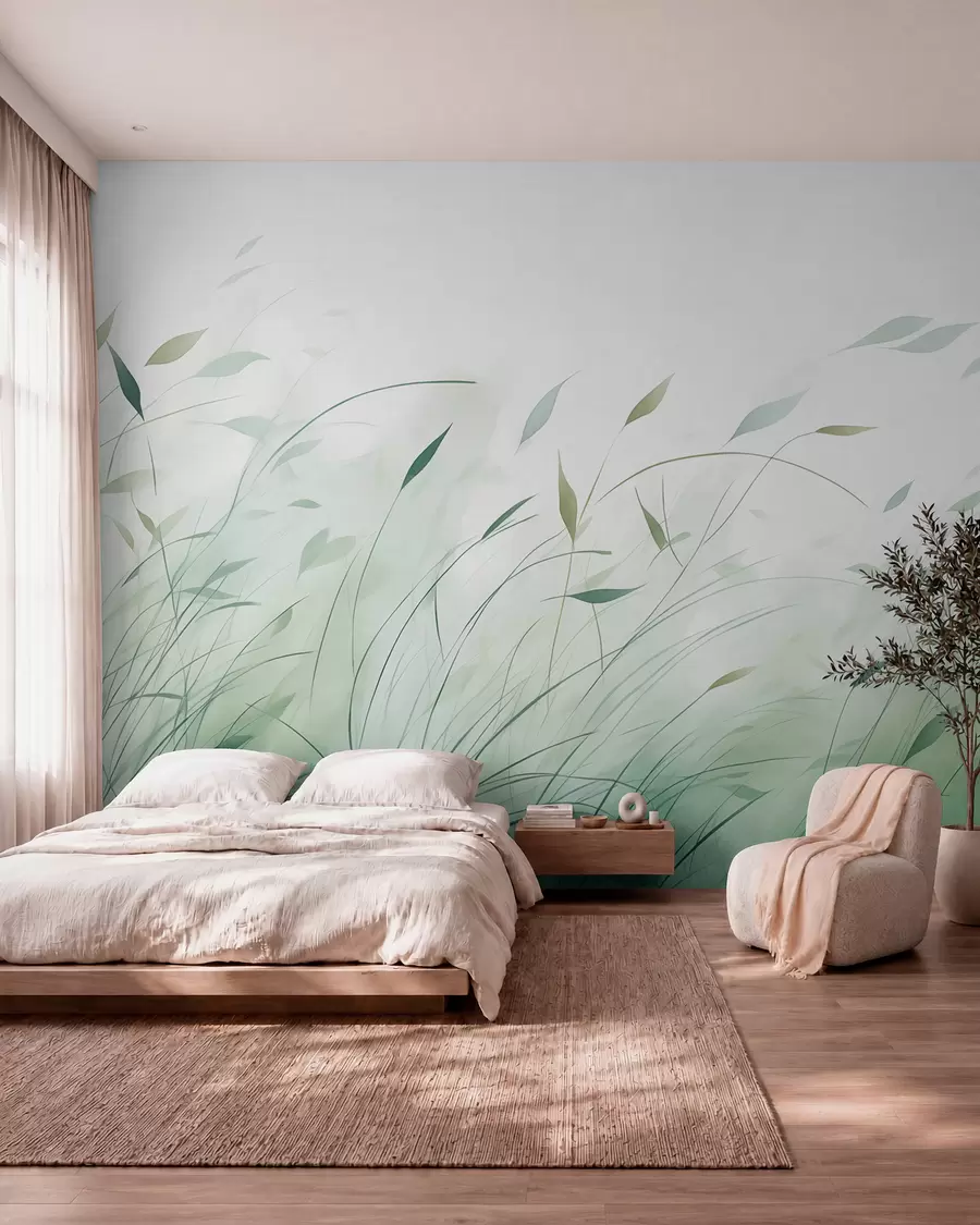 murais de parede Relva verde ao vento em estilo aquarela w09331