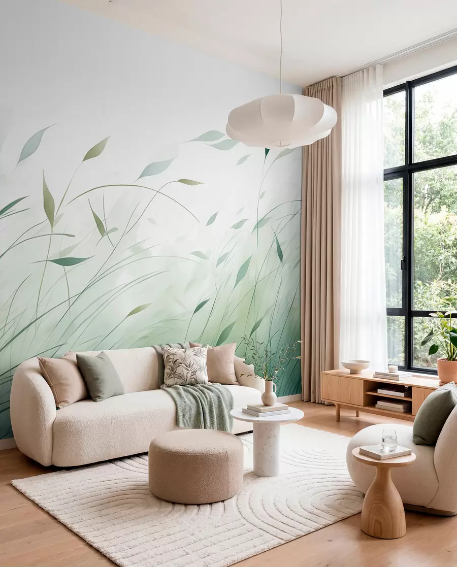 murais de parede Relva verde ao vento em estilo aquarela w09331