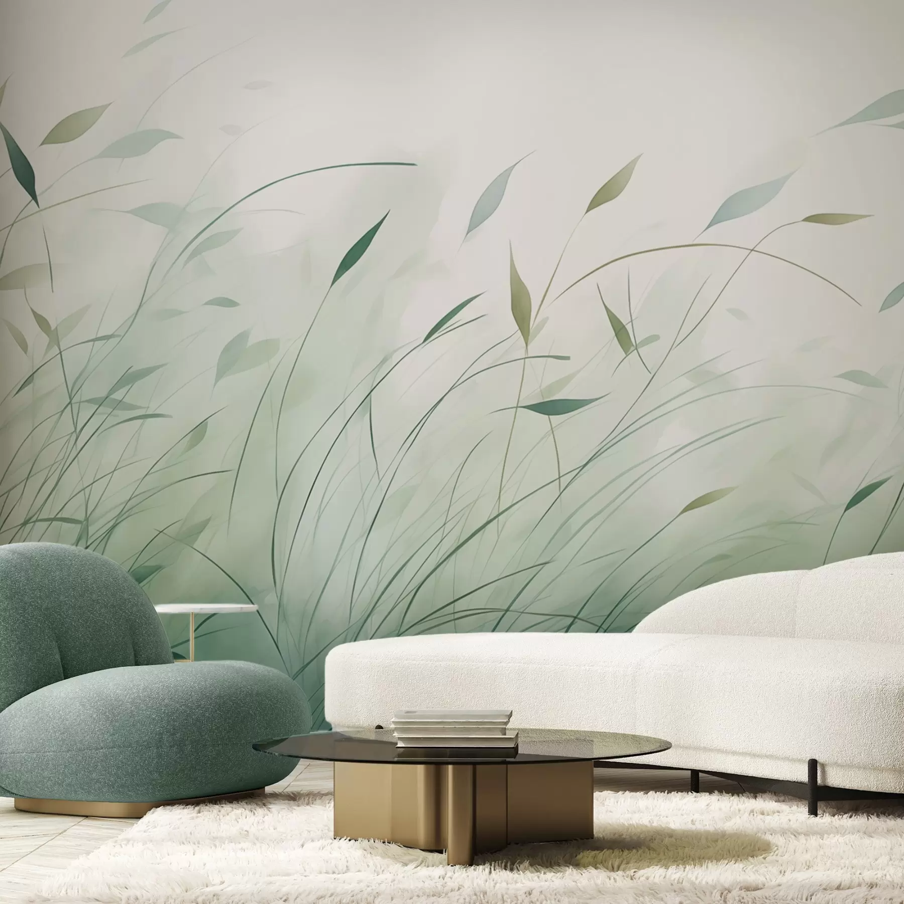 murais de parede Relva verde ao vento em estilo aquarela w09331