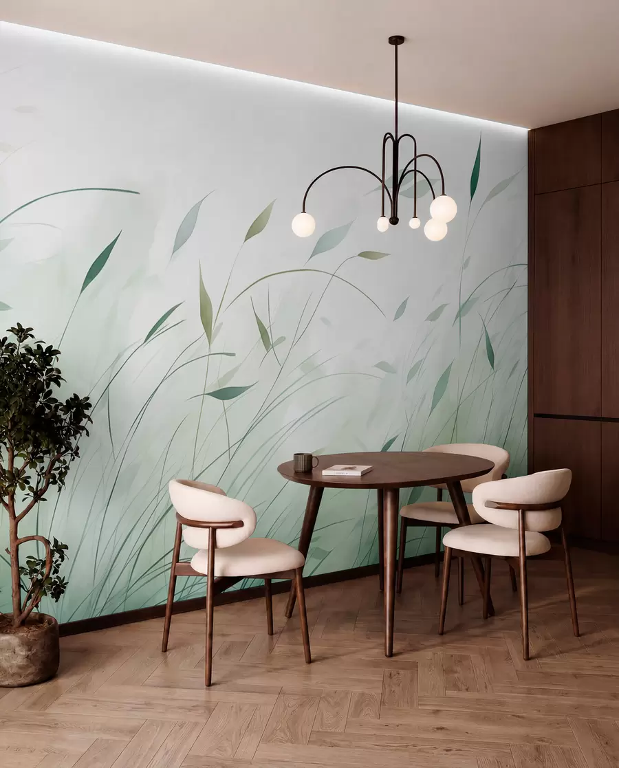 murais de parede Relva verde ao vento em estilo aquarela w09331