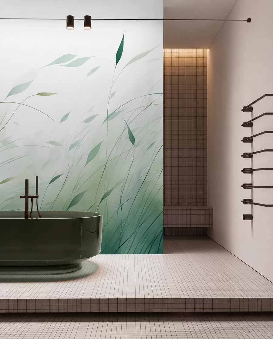 murais de parede Relva verde ao vento em estilo aquarela w09331
