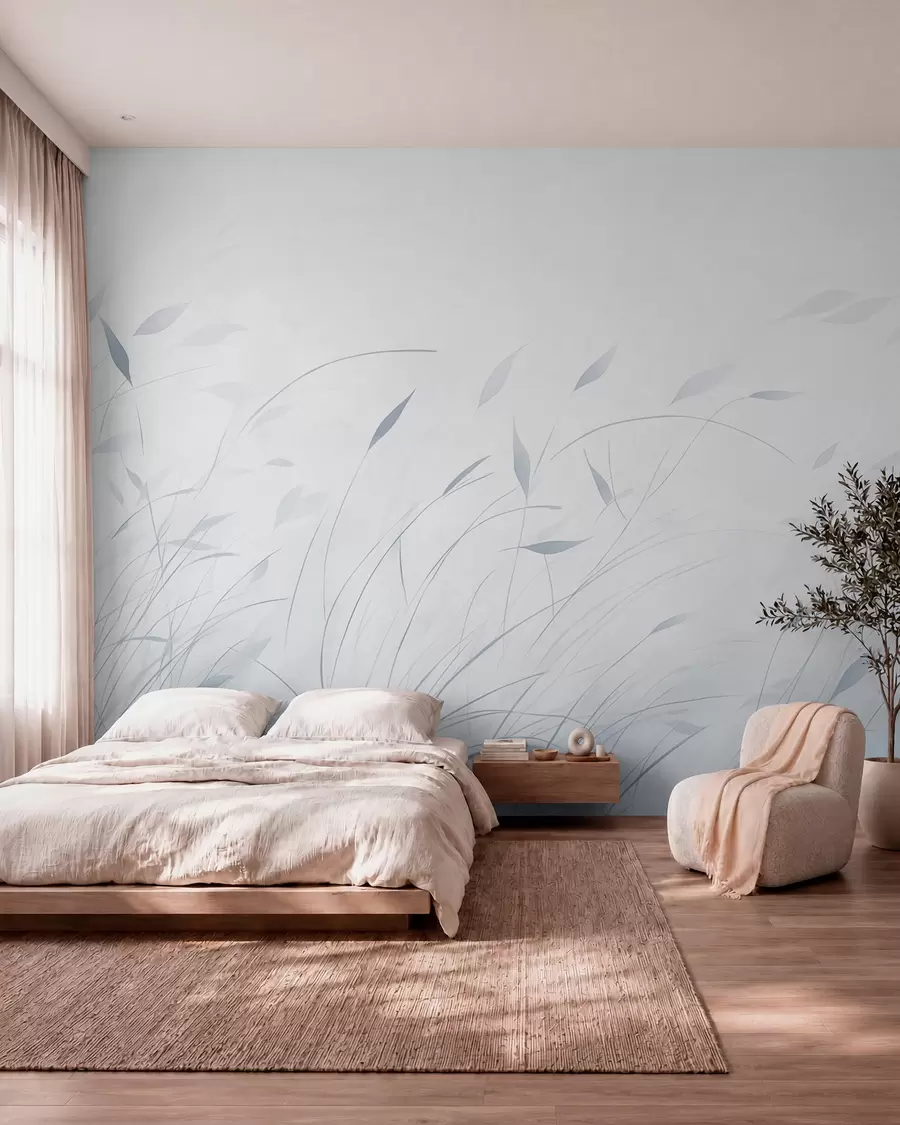 murais de parede Relva ao vento em estilo aquarela em tons de azul w09331v2