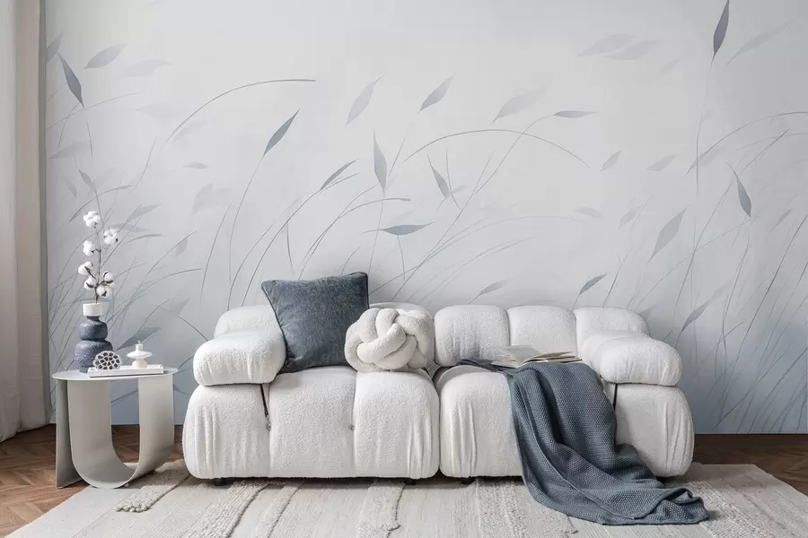 murais de parede Relva ao vento em estilo aquarela em tons de azul w09331v2