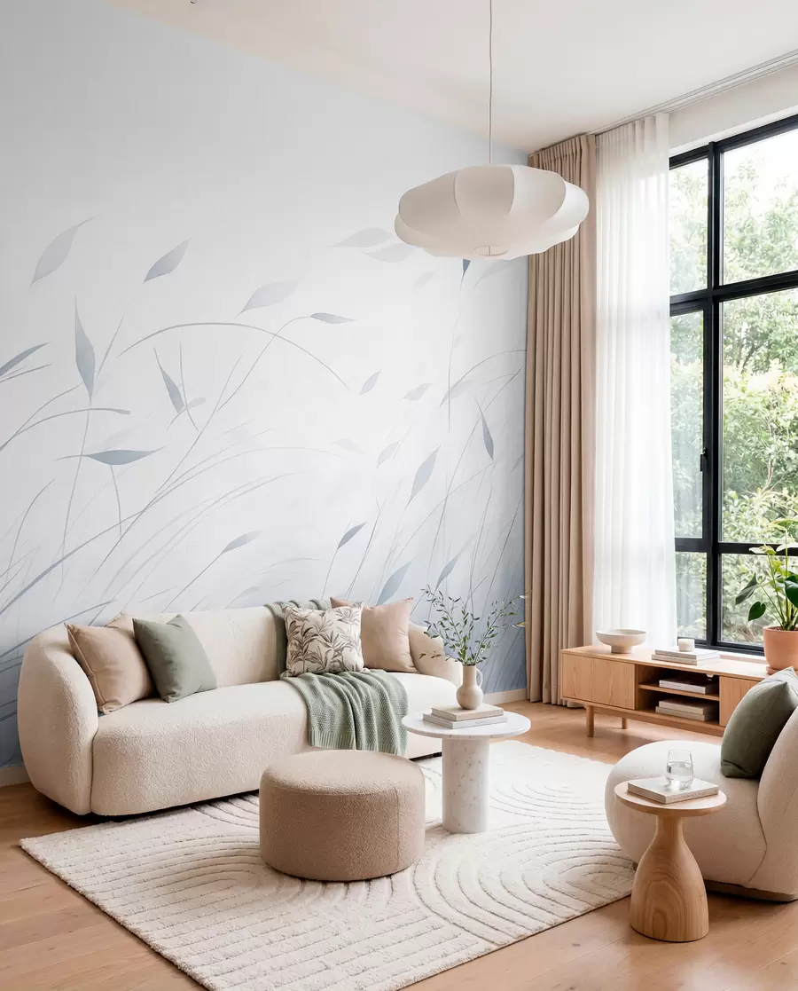 murais de parede Relva ao vento em estilo aquarela em tons de azul w09331v2