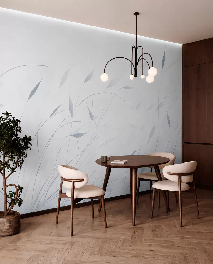 murais de parede Relva ao vento em estilo aquarela em tons de azul w09331v2